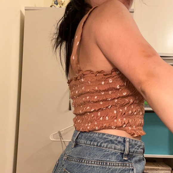 american eagle brown smocked floral tank - Picture 3 of 4